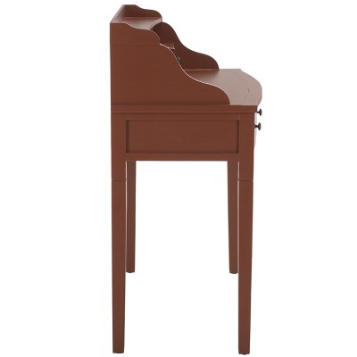 Transitional Henna Brown Wood Writing Desk with Hutch and Drawers