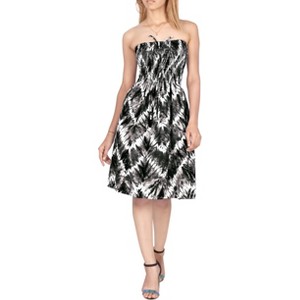 LA LEELA Women's House Daily Routine Evening Wear Boho Backless Smocked Mini Swing Dress Tube Top Strapless Dresses for Women One Size Black, Chevron - 1 of 3