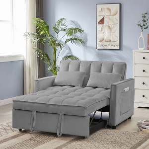 Velvet Loveseat Sofa Bed with Tufted Back and Seat, Multiple Adjustable Positions and Foam Cushion for Living Room - 1 of 4