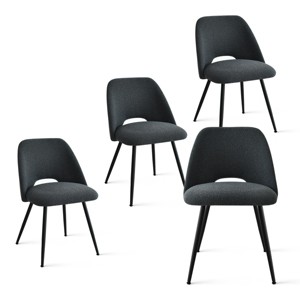 Panipeachy Upholstered Dining Chairs Set of 4, Modern Charcoal Faux Shearling Side Chair with Matte Black Legs - 1 of 4