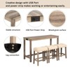 4-Piece Dining Table Set with USB, 3 Upholstered Stools and Rectangular Dining Table for Kitchen, Dining Room, Game Room - 3 of 4