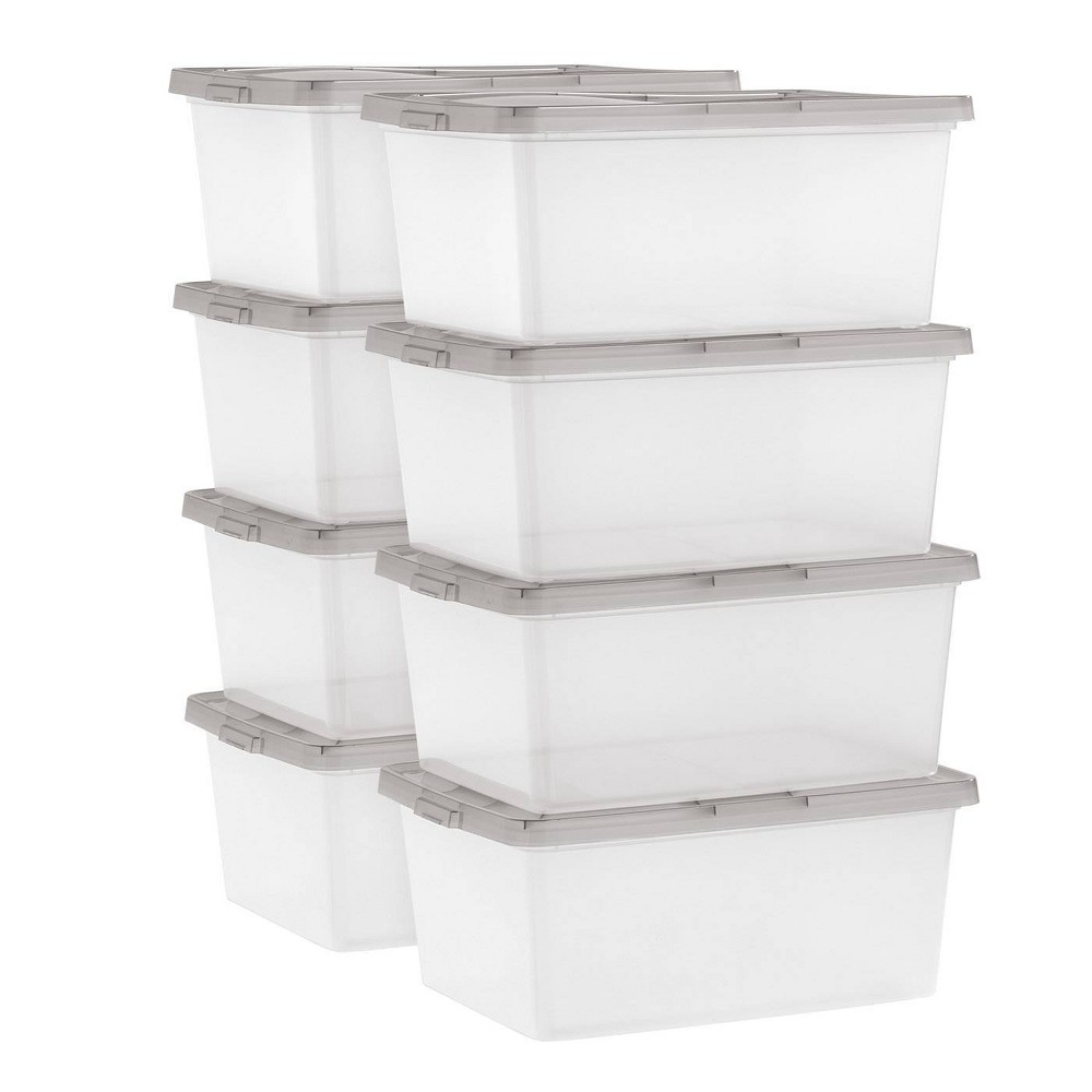 Photos - Clothes Drawer Organiser IRIS 8pk 4.25 Gallon Snap Top Plastic Storage Box Clear with Gray Lid 