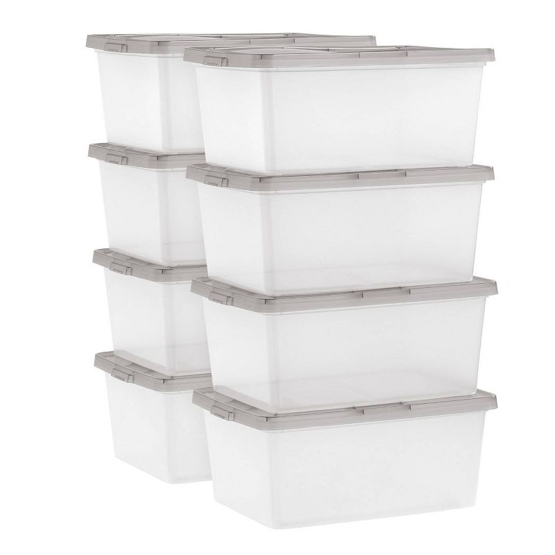 IRIS 8pk 4.25 Gallon Snap Top Plastic Storage Box Clear with Gray Lid, 1 of 10