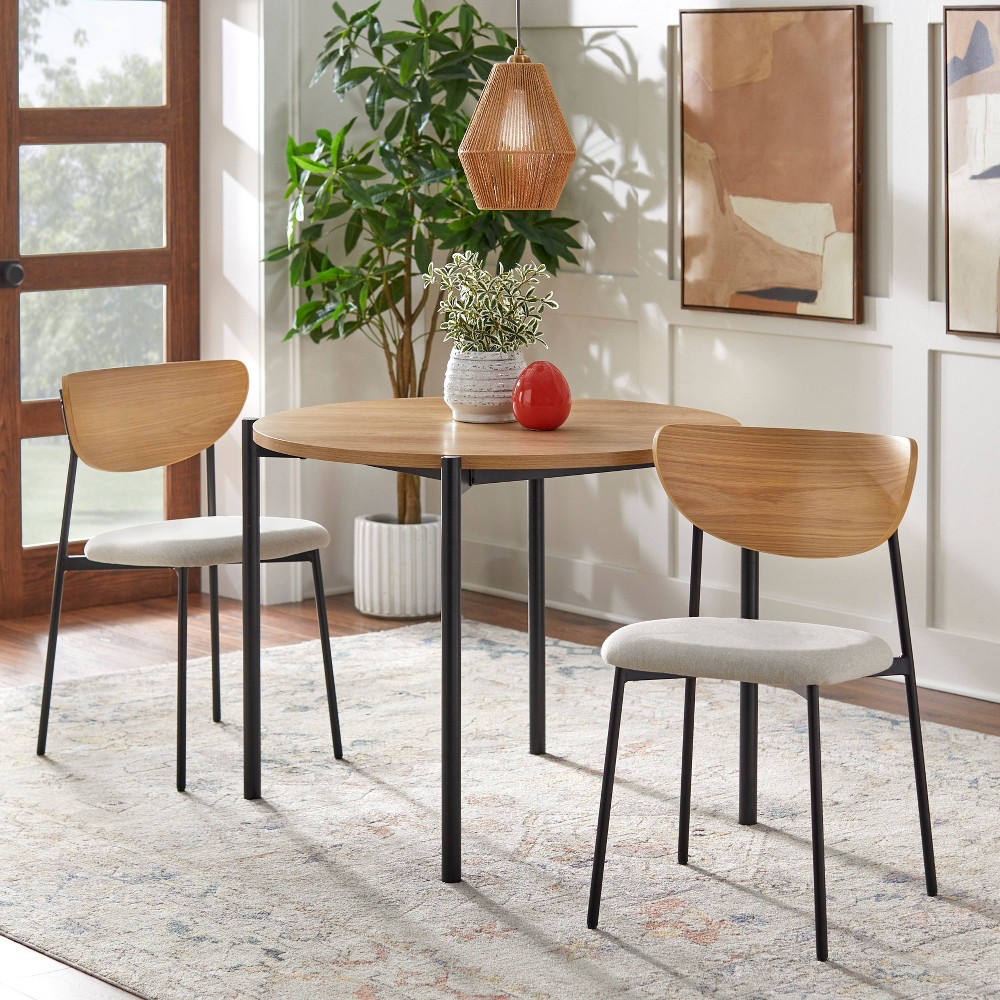 Photos - Dining Table Lifestorey 3pc Jari Mid Century Modern Round Dining Set Oak/Black