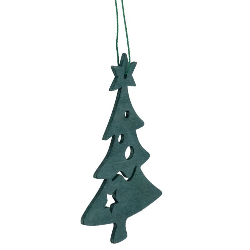 Northlight 4.75" Teal Green Wooden Cut Out Christmas Tree Ornament, 2 of 3