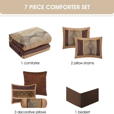 King Dark Brown and Gold Microfiber 7-Piece Comforter Set