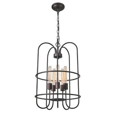 Industrial Rubbed Bronze 5-Light Pendant 16" Wide