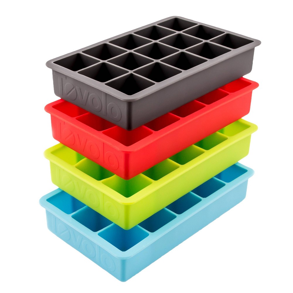 Photos - Barware Tovolo Set of 4 Perfect Cube Ice Trays: Silicone, Multicolored, 15 Cavities, Dishwasher-Safe, Freezer Safe