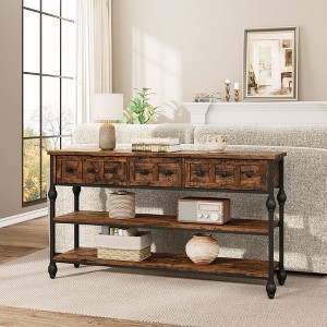 52"  Entryway Table, Console Table with 3 Storage Drawers, 3 Tier Farmhouse Wooden Sofa Table, Hallway Tables for Entryway, Living Room-Grey - 1 of 4