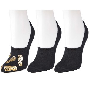 Memoi Women's 3 Pair Pack Golden Pineapples No Show Liner Socks Black-Gold One Size - 1 of 3