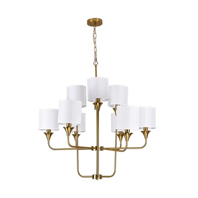 PAKOKULA Modern 9-Light Gold Branch Chandelier with White Fabric Shade