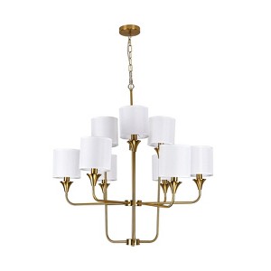 PAKOKULA Modern 9-Light Gold Branch Chandelier with White Fabric Shade - 1 of 4