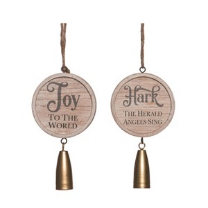 Transpac MDF Hark & Joy Hanging Decor w/Bell Set of 2 Christmas Home Decorations - 1 of 1