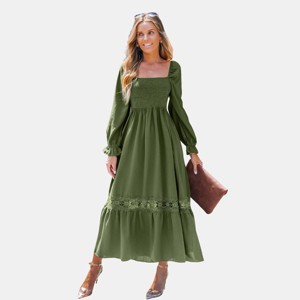 Women's Smocked Square Neck Long Puff Sleeve Maxi Dress - Cupshe - 1 of 4