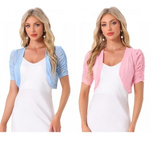 INSPIRE CHIC Women's Casual Short Sleeve Mesh Sheer Open Front Cropped Cardigan Shrug 2 Packs - 1 of 4