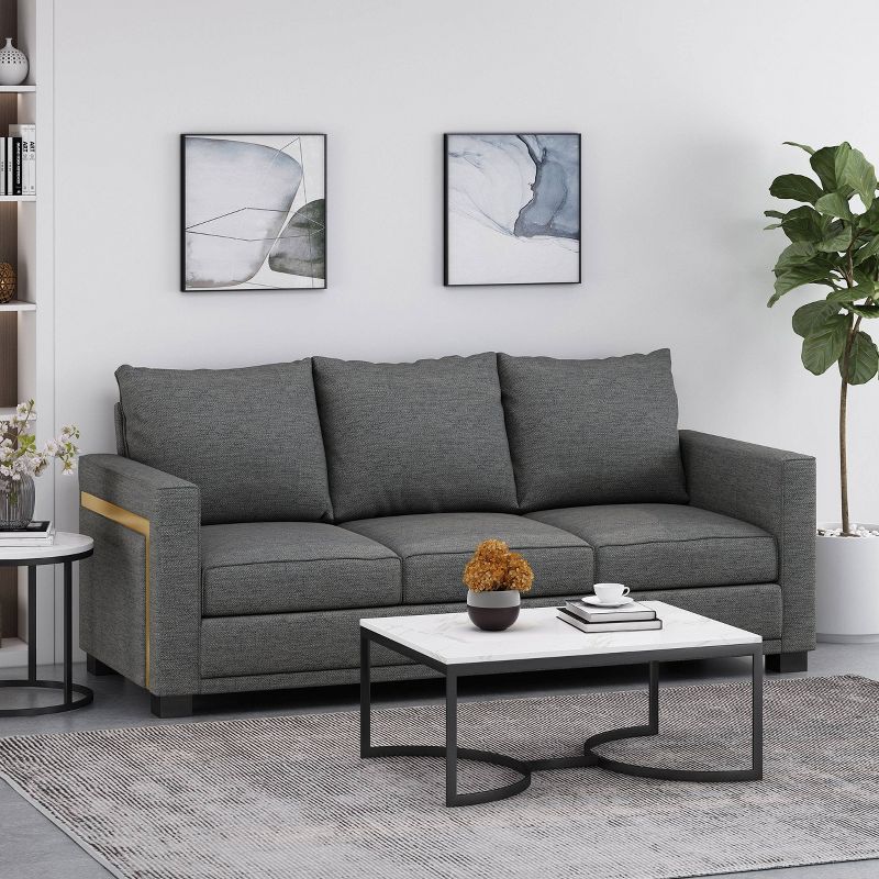 Clarkdale Contemporary Upholstered 3 Seater Sofa Charcoal/Dark Brown - Christopher Knight Home, 3 of 10