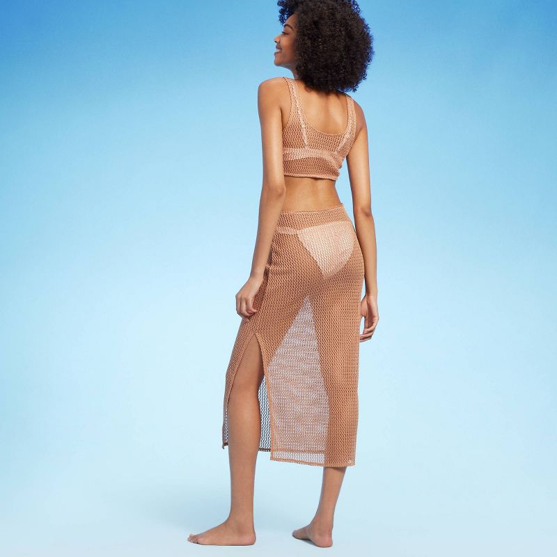 Women's Cut Out Crochet Cover Up Dress - Shade & Shore™ Light Brown, 3 of 11