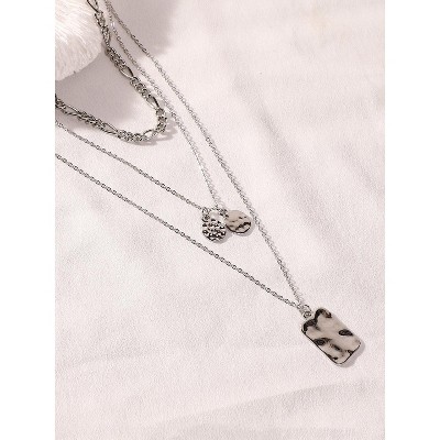 SOHI Women's Metallic Silver The Dented Charm Multi-Layer Necklace