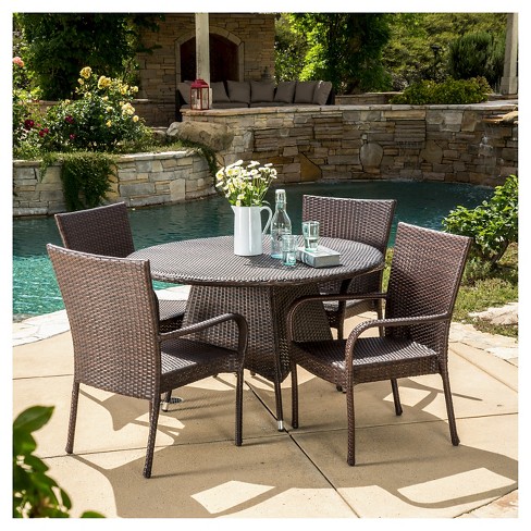 5 piece outdoor wicker deals dining set