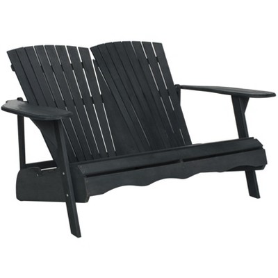 Transitional Black Acacia Adirondack Loveseat Bench, 57"