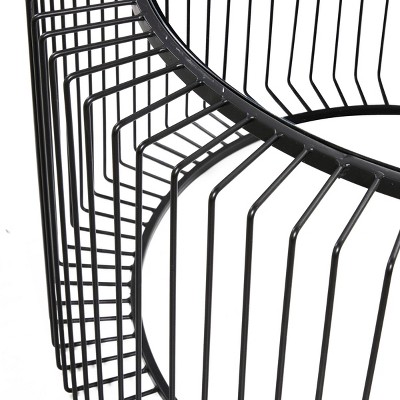 Modern Black Open Wire Frame 32" Round Glass Coffee Table
