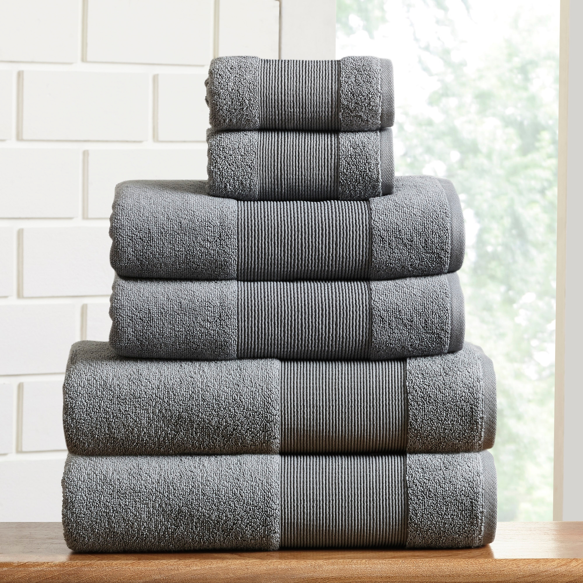 Modern Threads AirCloud 100% Cotton 6-Piece Towel Set, Charcoal Gray