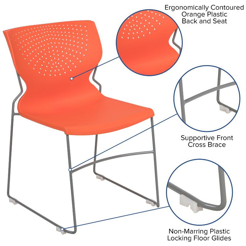 Flash Furniture HERCULES Series 661 lb. Capacity Orange Full Back Stack Chair with Gray Powder Coated Frame, 6 of 15