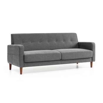 Adair Mid-Century Modern Sofa Couch with Armrest Pockets Tufted Linen Fabric - Mellow