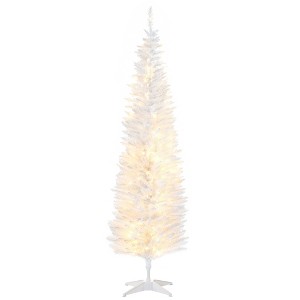 HOMCOM 6' Tall Pre-Lit Slim Noble Fir Artificial Christmas Tree with Realistic Branches, 200 Warm White LED Lights and 390 Tips - 1 of 4