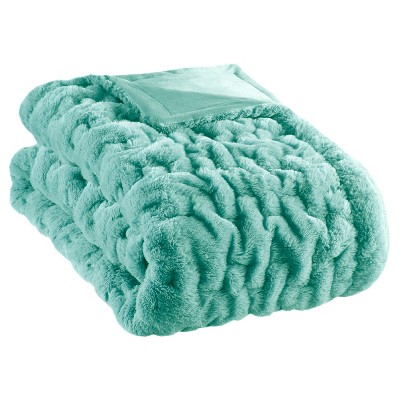 50"x60" Ruched Faux Fur Throw Blanket Aqua