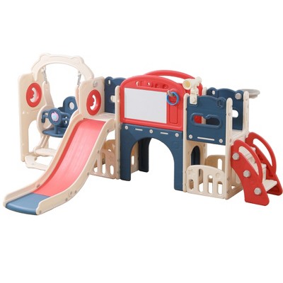 JUJABU 12-in-1 Toddler Playset – Indoor/Outdoor Swing, Slide, Climber, Basketball Hoop, Ages 1-3, Home Playground