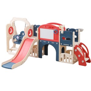 JUJABU 12-in-1 Toddler Playset – Indoor/Outdoor Swing, Slide, Climber, Basketball Hoop, Ages 1-3, Home Playground - 1 of 4