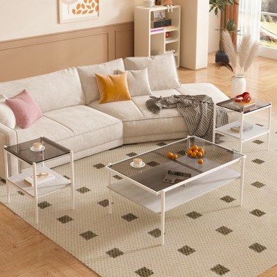 Vynxaria Series 15.35 in. Gray Rectangular Glass End Table with Tempered Glass Top and MDF Layer