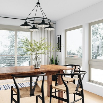 Modern Farmhouse Matte Black 4-Light Chandelier with White Shade Interior