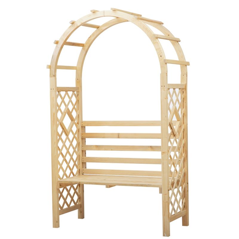 Outsunny Wood Garden Arch with Bench Pergola Trellis for Vines/Climbing Plants, Perfect for the Backyard & Outdoor Space, 1 of 9