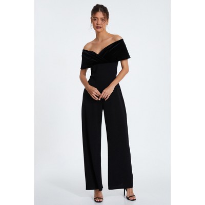 QUIZ Women's Velvet and Scuba Crepe Bardot Jumpsuit