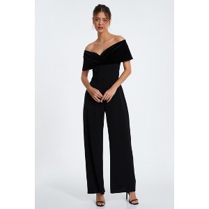 QUIZ Women's Velvet and Scuba Crepe Bardot Jumpsuit - 1 of 4