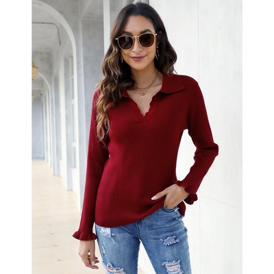 Women's POLO Knitted Long Sleeve Sweater