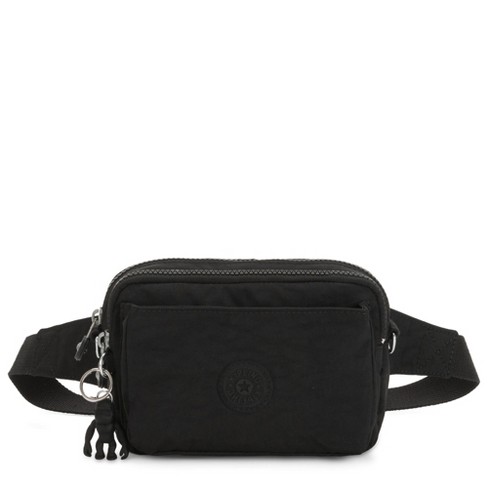 Black leather fanny pack, converts to crossbody