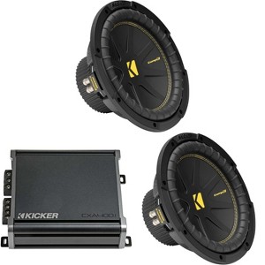 Kicker (2) 50CWCD104 CompC 10" Subwoofer, Dual 4-Ohm with CXA4001 Amp Bundle - 1 of 4