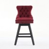 DSVIMOY Counter and Bar Stool Set of 2 Swivel Velvet Barstools with Button Tufted and Wooden Legs for Kitchen, Red, 25.5"*18.1"*18.9" - 2 of 4