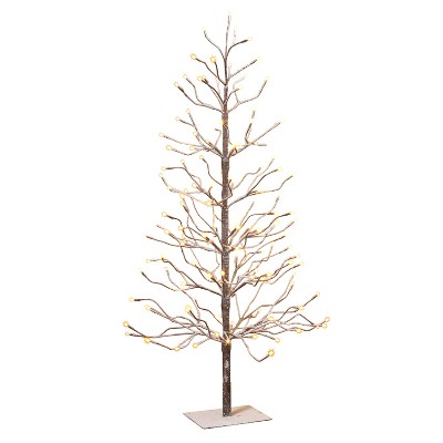 Gerson International 4-Foot, Brown Wrapped, Snowy Tree with LED Lighting