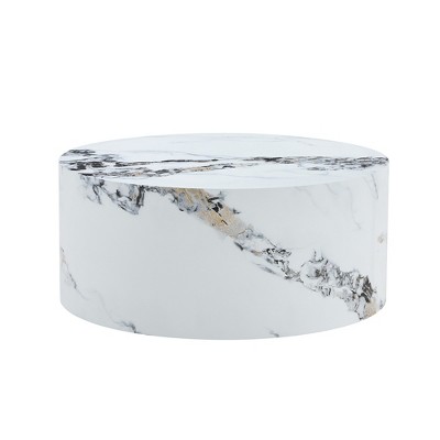FURNIinspire Coffee Tables Cylindrical Coffee Table with Patterned Design for Living Room Bedroom Office, White, 27.5"*27.5"*12"