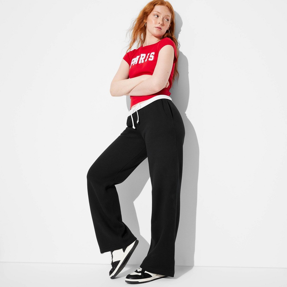 women's high-rise straight leg sweatpants - wild fable™ black s: cotton fleece, drawstring waistband