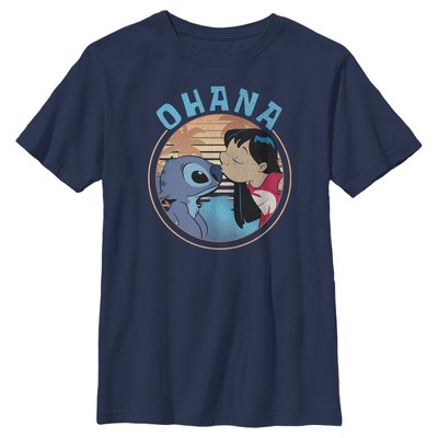 Boy's Lilo & Stitch Ohana And A Kiss T-shirt - Navy Blue - Large : Target