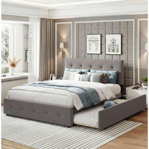 Polibi Queen Upholstered Platform Bed with Twin XL Trundle, Storage Drawers & Tufted Headboard - 1 of 4