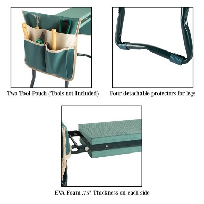 Green Foldable Garden Kneeler Bench with Tool Pouches