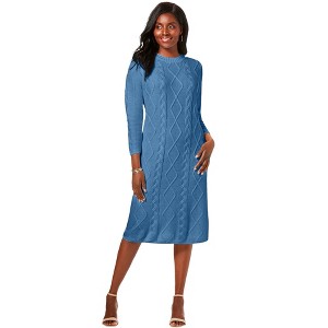 Jessica London Women's Plus Size Cable Sweater Dress - 1 of 4
