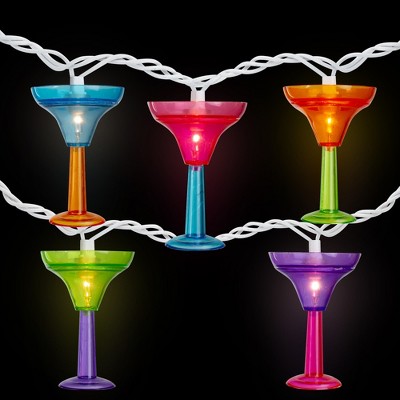 Vibrant Multicolor Martini Glass Outdoor String Lights, 10-Piece Set