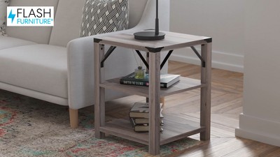 Wyatt 17.5" Square Gray Wash Modern Farmhouse End Table with Metal Accents